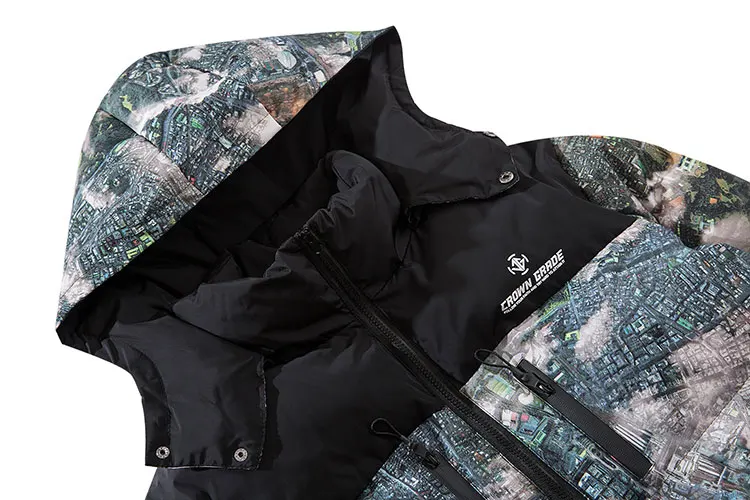GONTHWID/Цветные лоскутные куртки-парки с капюшоном на молнии и карманами, Уличная Повседневная хлопчатобумажная с мягкой набивкой парка в стиле хип-хоп