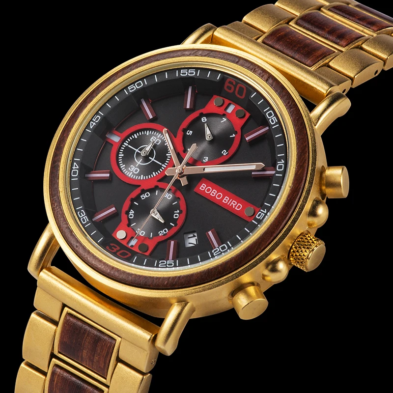 bobo bird s18-4 Relojes homb BOBOBIRD деревянные часы мужские персонализированные хронограф военный Секундомер Мужские часы Показать дату Рождественский подарок на заказ - Цвет: bobo bird s18-4