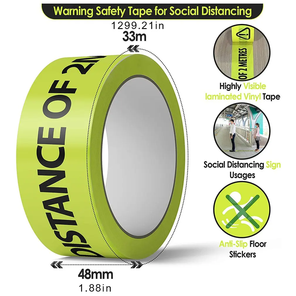 

Self-Adhesive Floor Warning Tape Reminder Social Distance Marker Separation Isolation Safety Security Labeling Queuing Sticker