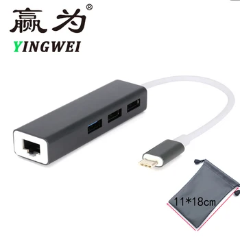 

External Network Card Thunderbolt 3 to Ethernet 3 Ports USB 3.0 HUB Type C to RJ45 100Mbps LAN Adapter Data For Macbook