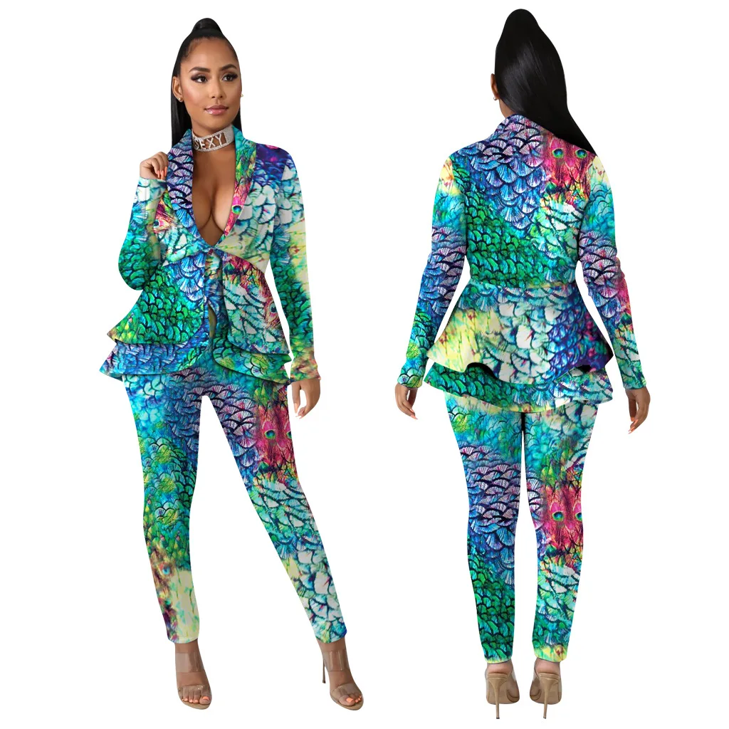 2 Piece Set Africa Clothing Suit For Women Sets New African Print Elastic Bazin Baggy Rock Style Dashiki Sleeve Famous Suit Lady