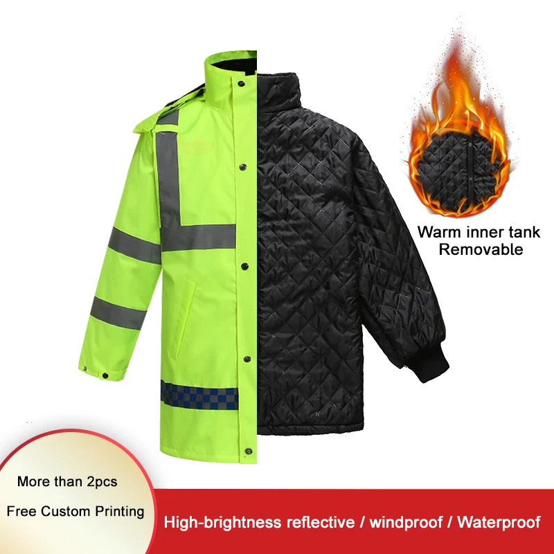 

Oxford Traffic Duty Reflective Safety Clothing Double Layer Thermal Split Raincoat Waterproof Jacket Liner Detachable Overalls