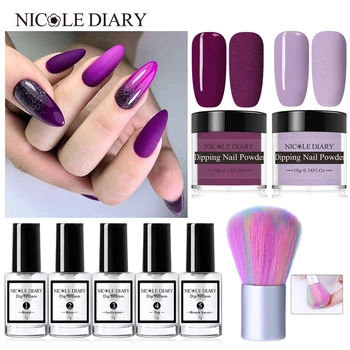 

NICOLE DIARY 9PCS Dip Dipping Powder Set Jelly Purple Pink Nail Glitter Natural Dry Without UV Lamp Acrylic Nail Art Decoration