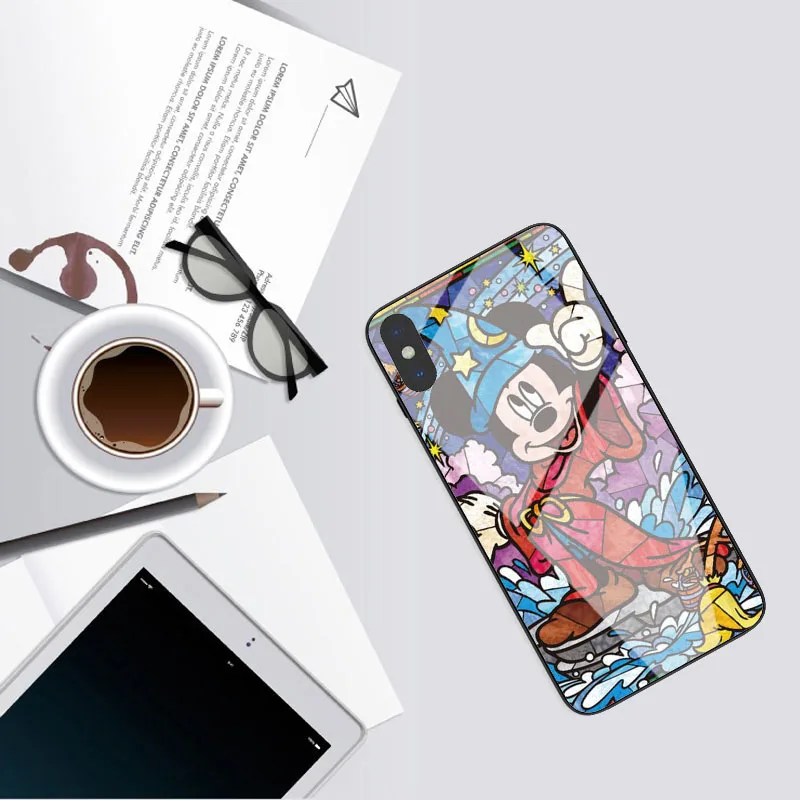 Чехол из закаленного стекла для телефона с рисунком Стич дисни принцесса для iPhone 7 7Plus 6S 8 Plus 11 11PRO XS MAX XR черный чехол