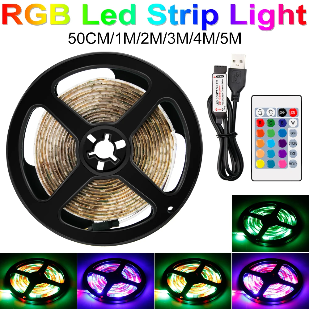 RGB LED Strip Light 2835 Waterproof rgb Tape 5V Ribbon diode led Strips Light Flexible Stripe Lamp US EU Plug Ambient Light TV