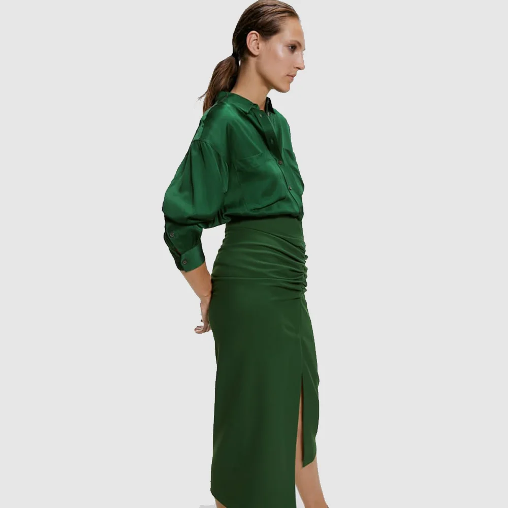 ZA осенний зеленый кардиган, рубашка на пуговицах, модная женская одежда в стиле бохо, Повседневная Свободная рубашка с квадратным воротником, вечерние рубашки для отдыха и путешествий