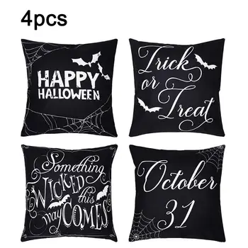 

4PCS Halloween Pumpkin English Letters Decorative Linen Pillow Sofa Cushion Pillow Case Decorative Pillows
