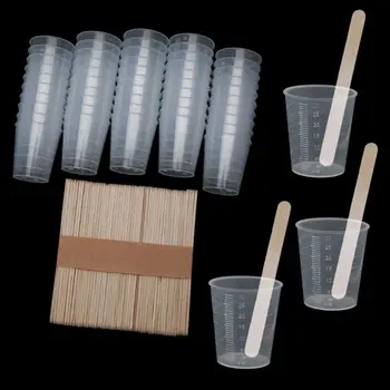 

50Pc 30ml Plastic Graduated Cups with 50 Wooden Stirring Stick Epoxy Resin Tools