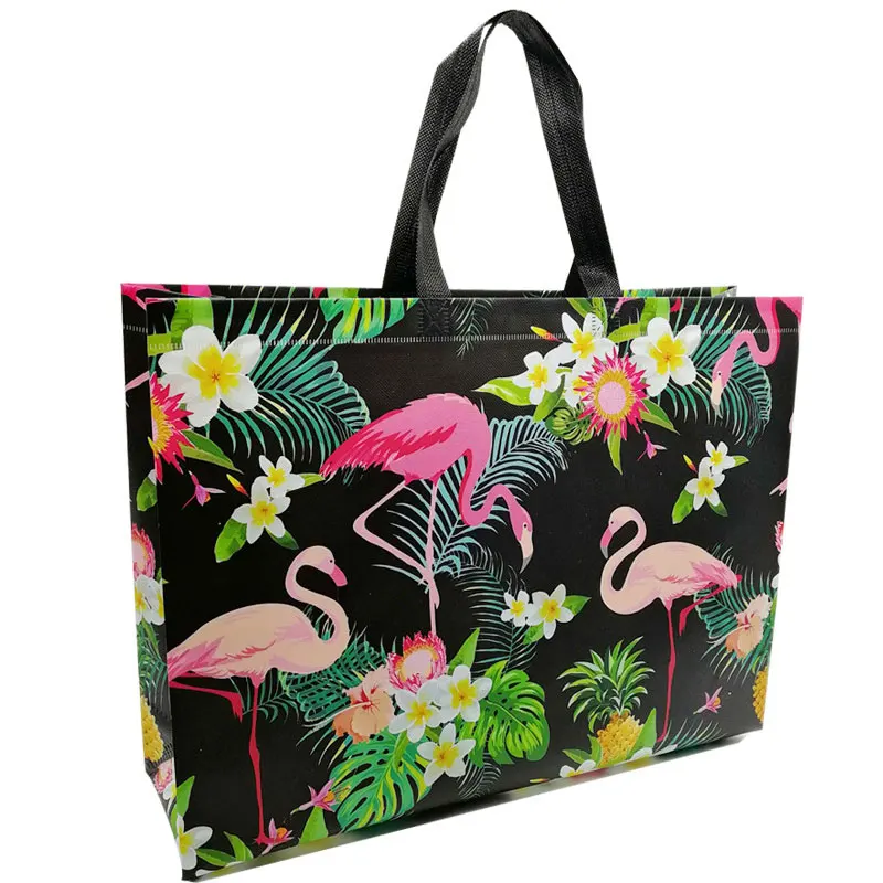 

Women Eco Shopping Bag Pouch Travel Flamingo Printing Non-woven Fabric Folding Bag Reusable Large Grocery Bags Storage Bags