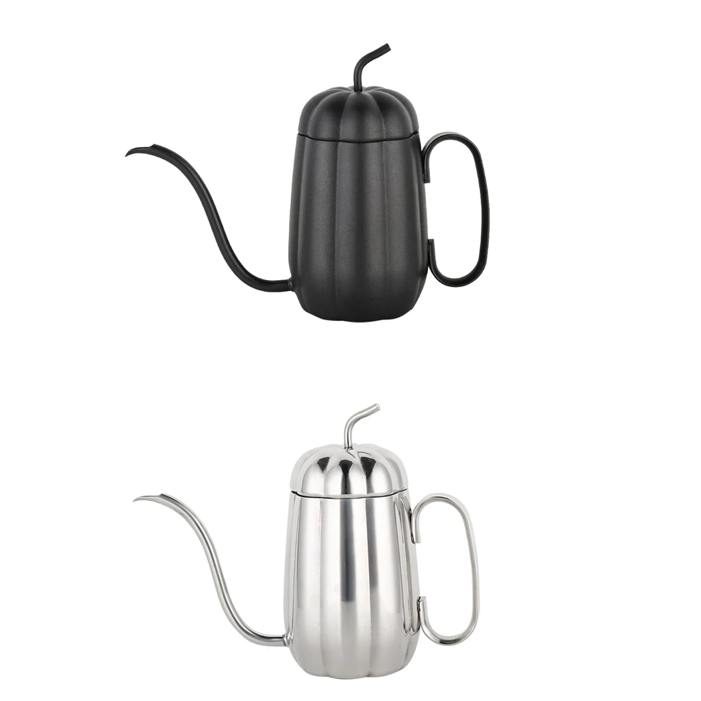 450ml Drip Pot Gooseneck Pour Over Coffee Kettle 304 Stainless Steel Silver Black 2 Colors