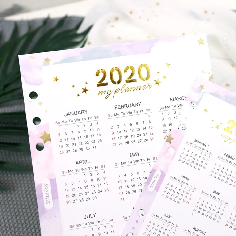 2020 цветной бумажный разделитель календаря A5/A6 Блокнот разделитель бумаги разделитель страниц 6 отверстий дневник указатели страницы