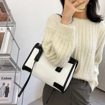 

2020 Contrast Color Small Shoulder Bags For Women Soft Pu Leather Underarm Bag Female Baguette Bag Office Lady Tote Bags bolsos