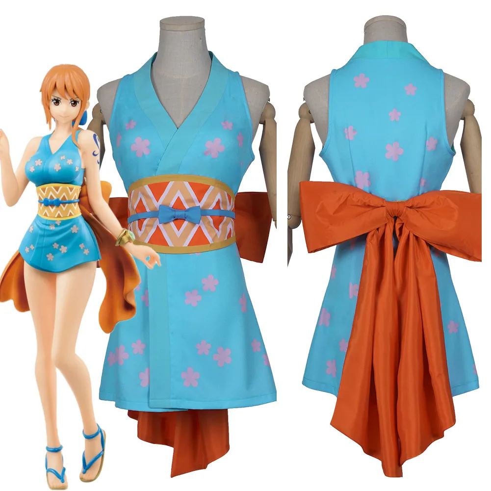 Аниме ONE PIECE Nami Косплей японское кимоно платье костюм Хэллоуин карнавальные