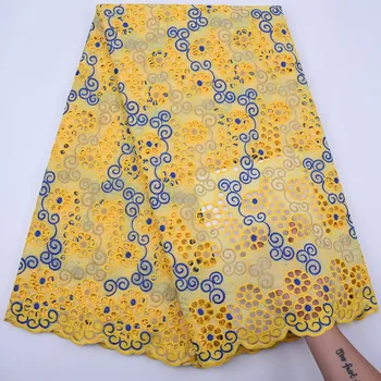 

Yellow African Swiss Cotton Lace Fabric Holes Nigerian Swiss Voile Lace In Switzerland With Stones For Garments Sewing F1808