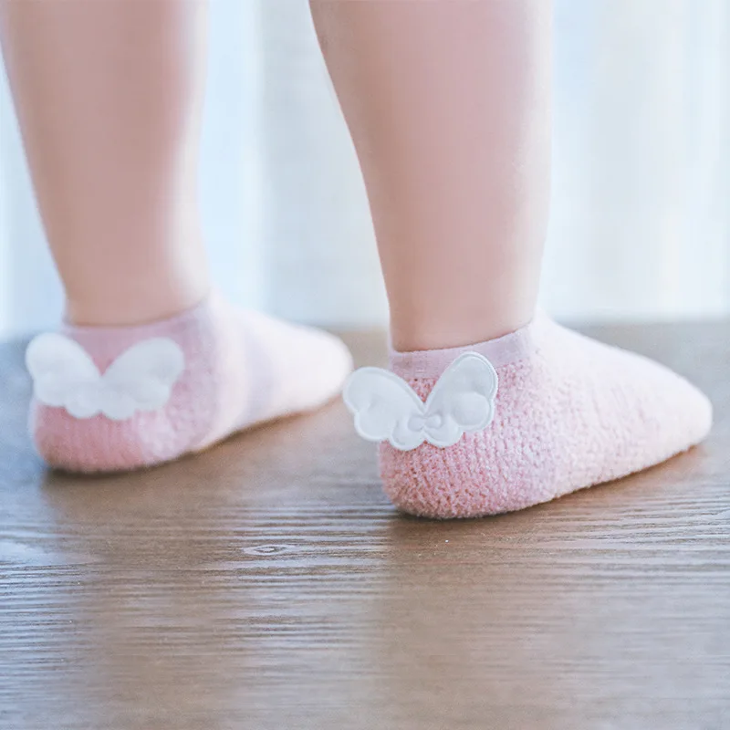 

Boys Baby Girls Socks Floor Angel Wing Infant First Walkers Bed Footwear Kids Sock Anti-Slippery 0-3Years Cute Stretch Toddler