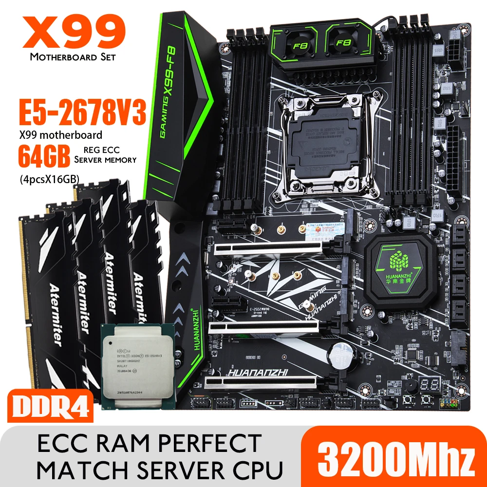 Huananzhi Intel Xeon E5 2678 V3 X99 F8 Motherboard Set With Ddr4