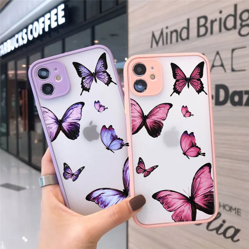 Чехол с голубыми бабочками для IPhone 12 Mini 11 Pro Max X XR XS 7 8 Plus 6 13 SE2020 прозрачный мягкий