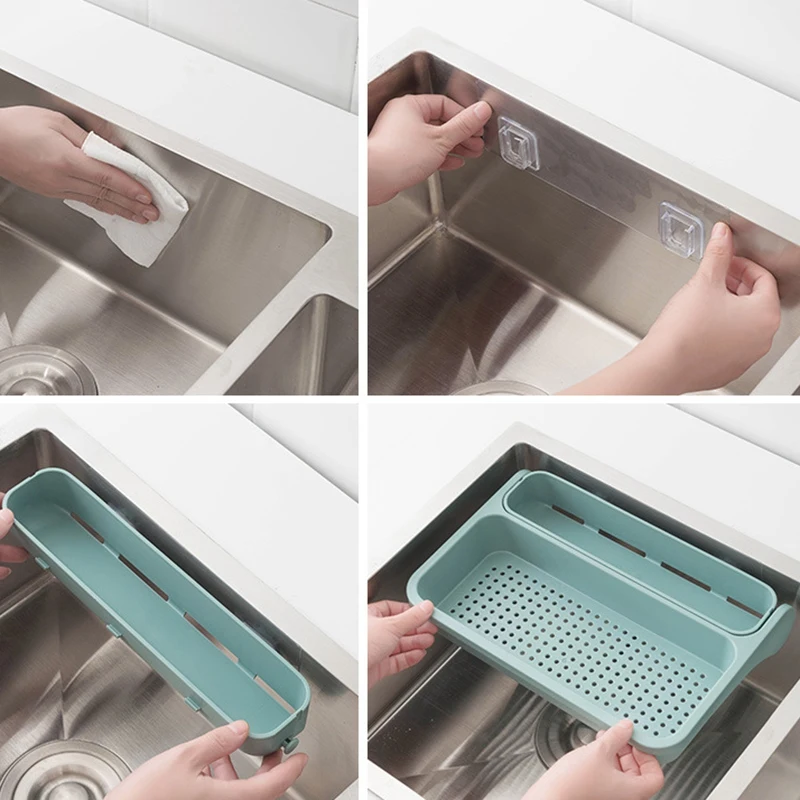 

Hot New Plastic Fruit Vegetable Drain Basket Free Punching Sink Rack Vegetable Drain Basket Kitchen Sink Wall Mount