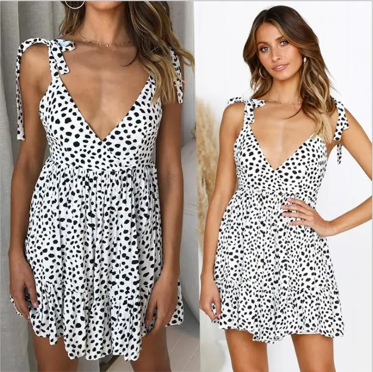 

2019 Spring And Summer Sexy Leopord Pattern Camisole Backless Pleated Dress