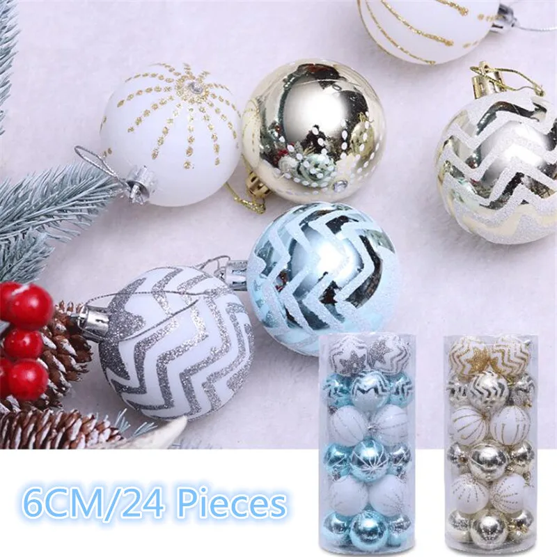 

24PCS 6CM Handmade Mixed Printing Christmas Balls Merry Christmas Tree Hanging Decorations Xmas Ornament Balls Party DIY