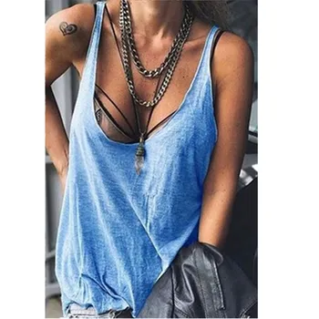 

2020 Summer Sexy Woman Vest Solid Color Low Chest Camisole Top T-shirt Casual Ladies Plus Size Tank Tops White Black Blue Tees