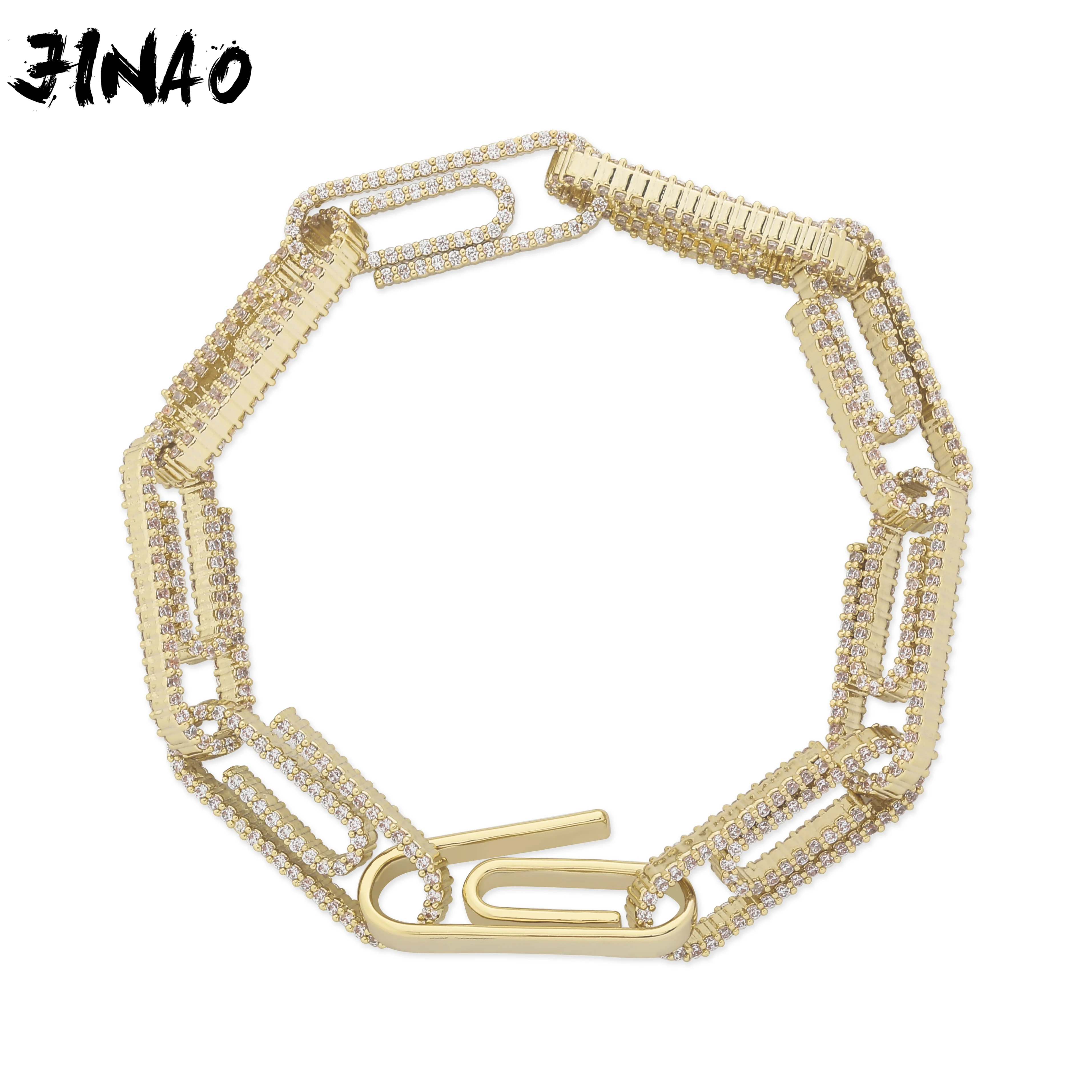 JINAO 10 мм зажим для бумаги Пряжка Iced Out Золото Серебро Цвет кубический циркон кубинская ссылка браслет хип хоп ювелирные изделия