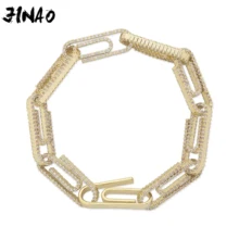 JINAO 10 мм зажим для бумаги Пряжка Iced Out Золото Серебро Цвет кубический циркон кубинская ссылка браслет хип хоп ювелирные изделия