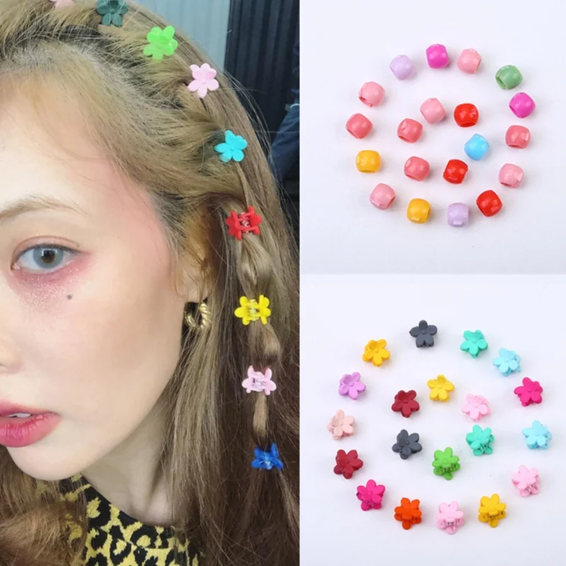 

20pcs Random Color Cute Children Girls Hairpins Small Flowers Gripper 4 Claws Plastic Hair Clip Clamp Barrettes Hair Accessories