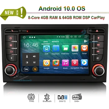 

7" Octa-Core Android 10.0 Autoradio Car stereo DAB+ Car DVD GPS Radio Bluetooth 4G 64GB DSP CarPlay & Auto for Audi A4 SEAT EXEO