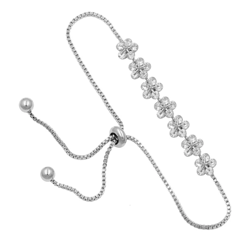 Кубический цирконий CZ циркониевые Кристаллы Цветок Регулируемый браслет со слайдером для женщин Свадебные невесты или подружки невесты