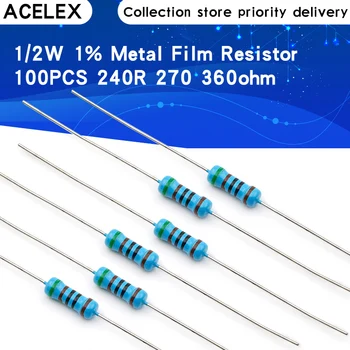 

100pcs 1/2W 1% 0.5W Metal Film Resistor 240R 270R 300R 330R 360R 240 270 300 330 360 ohm