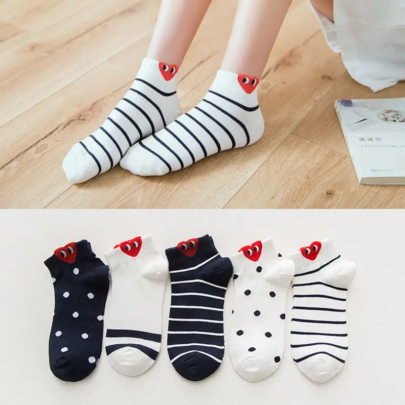 1Pair 3D Ear Breathable Red Heart Pattern Cotton Short Sox Women Socks Shallow Mouth Cute Nice Gift | Женская одежда