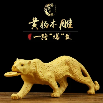 

Wood sculpture Boxwood carving Home accessories Leopard Animal Crafts Leader gift Office furnishings