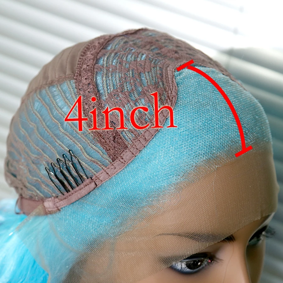 EEWIGS бесклеевой синего синтетический Синтетические волосы на кружеве парик тепла Resisatant волокна парики с эффектом деграде(переход от темного к короткий волнистый парик с натуральным части для Для женщин