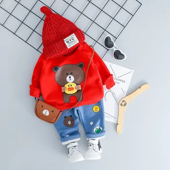 

Winter Infant Baby's Sets Velvet Cartoon T-shirt+Jeans 2 Pieces Newborn Outfit Toddler Brand Thick Warm Sports Leisure Baby Suit