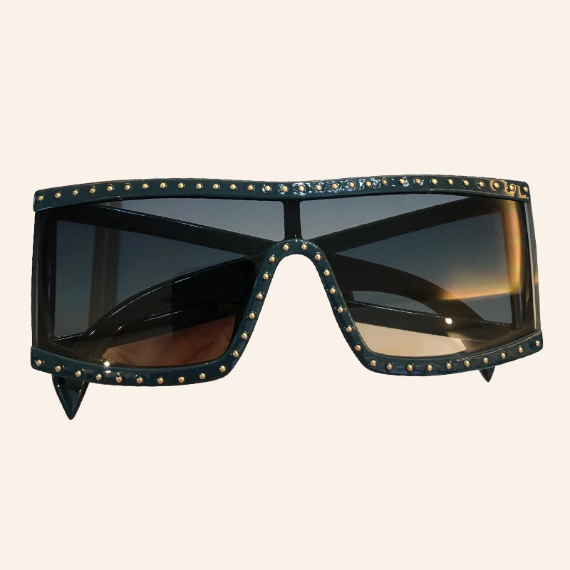 One-piece Windproof Sunglasses Women Men Rivet Oversize Sun Glasses Mirror UV400