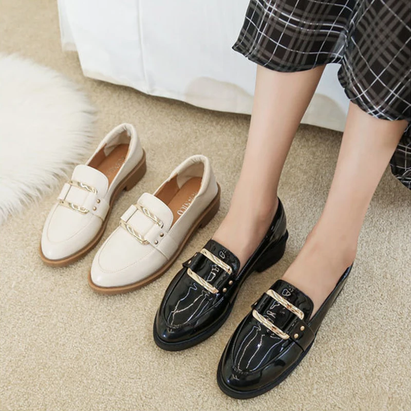 

2019 Fashion Women's Round Toe All-Match Autumn Female Shoe British Style Slip-on Casual Woman Platform Shoes Loafers Ladies