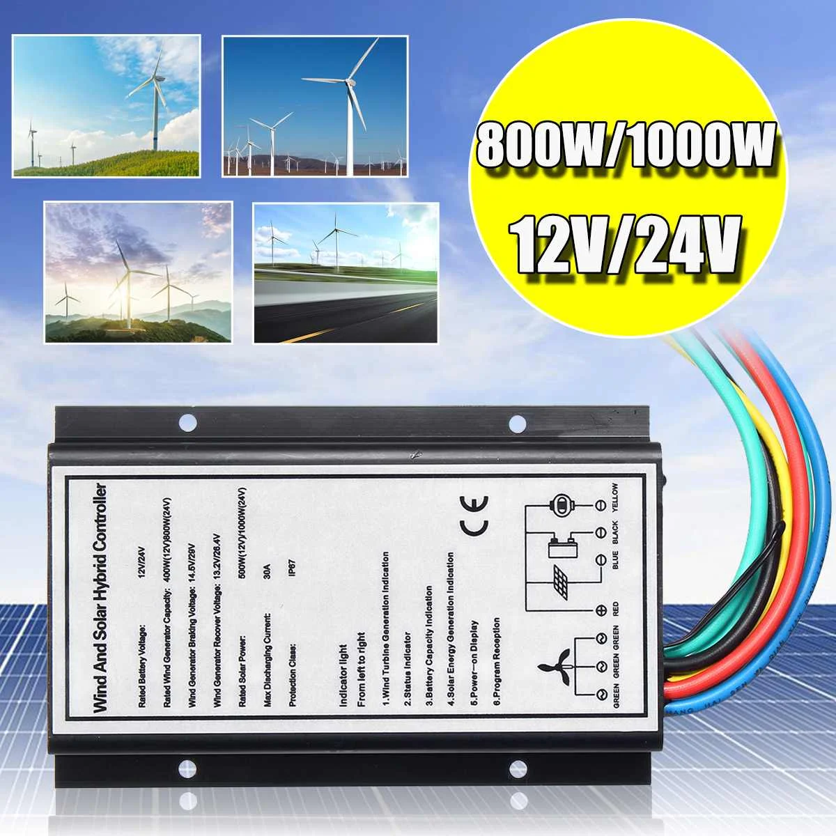 

12V/24V 30A 500w/1000w Waterproof Wind Solar Controller Generator Charge 400W/800W Wind And Light Regulator Controller