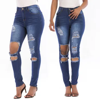 

Jean Femme jeans Women High Waist Jeans pants Fashion Button Ripped Pocket Trousers Casual Denim Pants Mujer Jeans Femme NEW