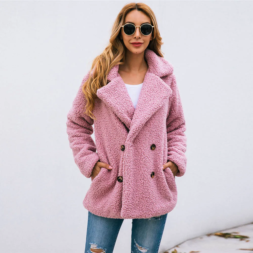 

2019 Winter Teddy Fleece Cardigan Female Sherpa Fake Fur Double Side Fluffy Jacket Luxury Tops Women Vintage Fleece Cardigans