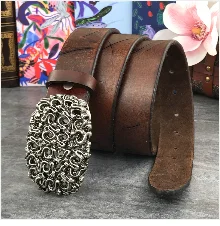 Solid Brass Belt Buckle Retro Style Men's Belt Thick Leather Belt Men Ceinture Belt For Men Long Waist Vintage Belt Men MBT0133 brown dress belt