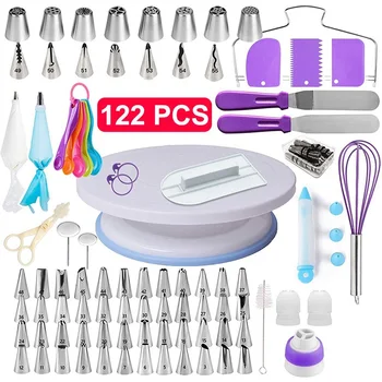 

122pcs Egg Blender Cake Decoration Tool Cake Turntable Set Nozzle Spatula Cake Turntable Set Cake Decorating Baking Tools