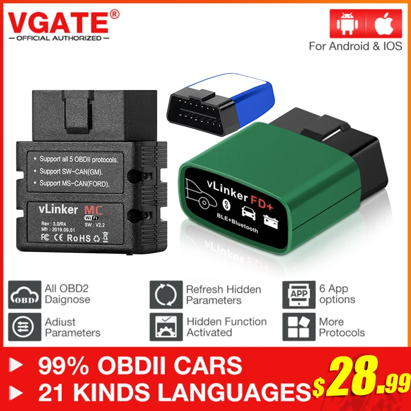 ELM327 OBD2 Scanner Vgate VLinker MC/BM/FD BT 4.0 Wifi Car Diagnostic For Android/IOS Auto Tool PK OBDLINK V 1.5 | Автомобили и