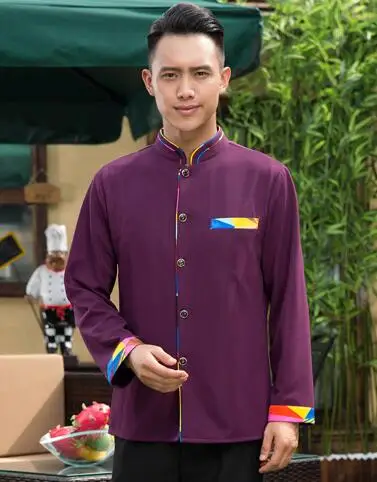 purple for men Униформа для гостиничного шеф-повара, гостиничная Рабочая Униформа для фаст-фуда, унисекс, униформа для ресторана, униформа для шеф-повара, куртка для шеф-повара - Цвет: purple for men