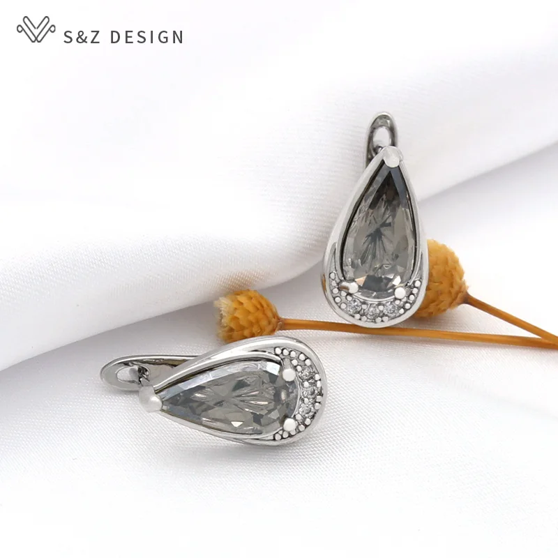 S&Z DESIGN New Colorful Water Drop Crystal Dangle Earrings Rose Gold Color Cubic Zirconia Eardrop For Women Wedding Jewelry Gift