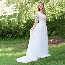 Свадебное платье с короткими рукавами длиной до пола, кружевное свадебное платье белого цвета и цвета слоновой кости, недорогое пляжное Элегантное свадебное платье