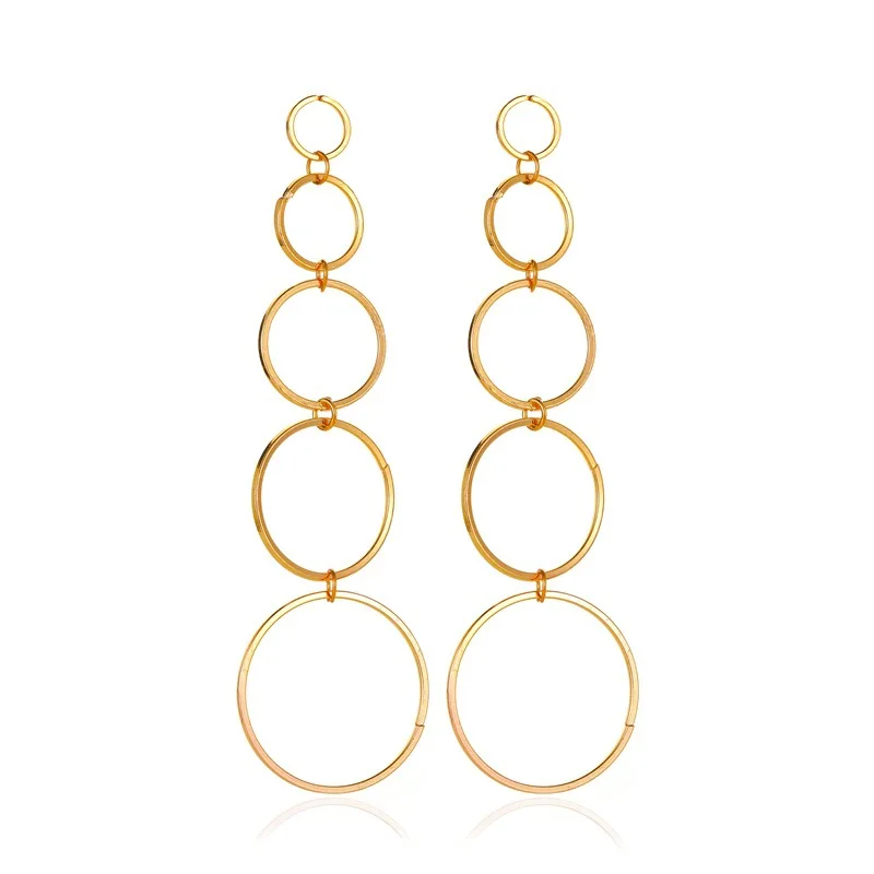 Simple Tassel Five Circles Hollow Alloy Golden Silver Plated Women Dangle Earrings & Drop Earrings drop earrings dangle earrings