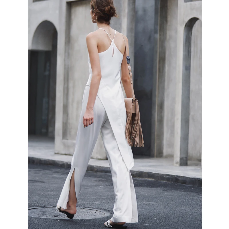 AEL High Waisted Woman Wide Leg Pants White Fashion slim Women Trousers Casual Full Length Side Slit Palazzo Pants