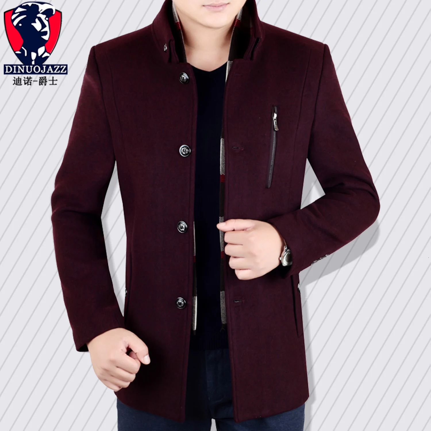 

Men's Wear Wool Overcoat Standing collar Single-breasted Lead Long Loose Coat for father Middle Age Dad Dress