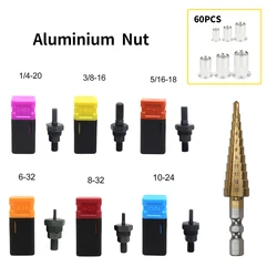Écrou de Rivet manuel avec tige hexagonale, 67 pièces, perceuse étagée pour outil manuel ou électrique, tête de Rivet impériale, 60 pièces, écrou en Zinc 